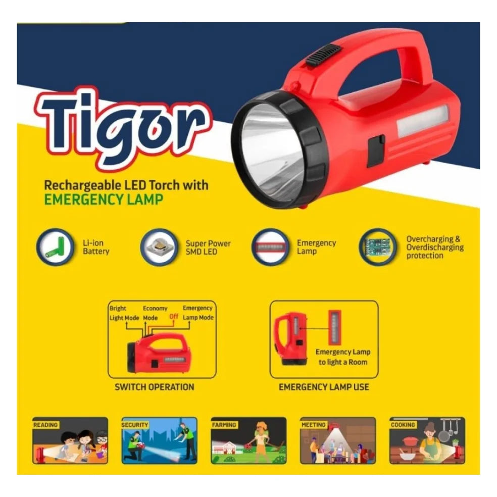 Rising TIGOR Rechargeable Led Torch With Emergency Lamp Torch_8