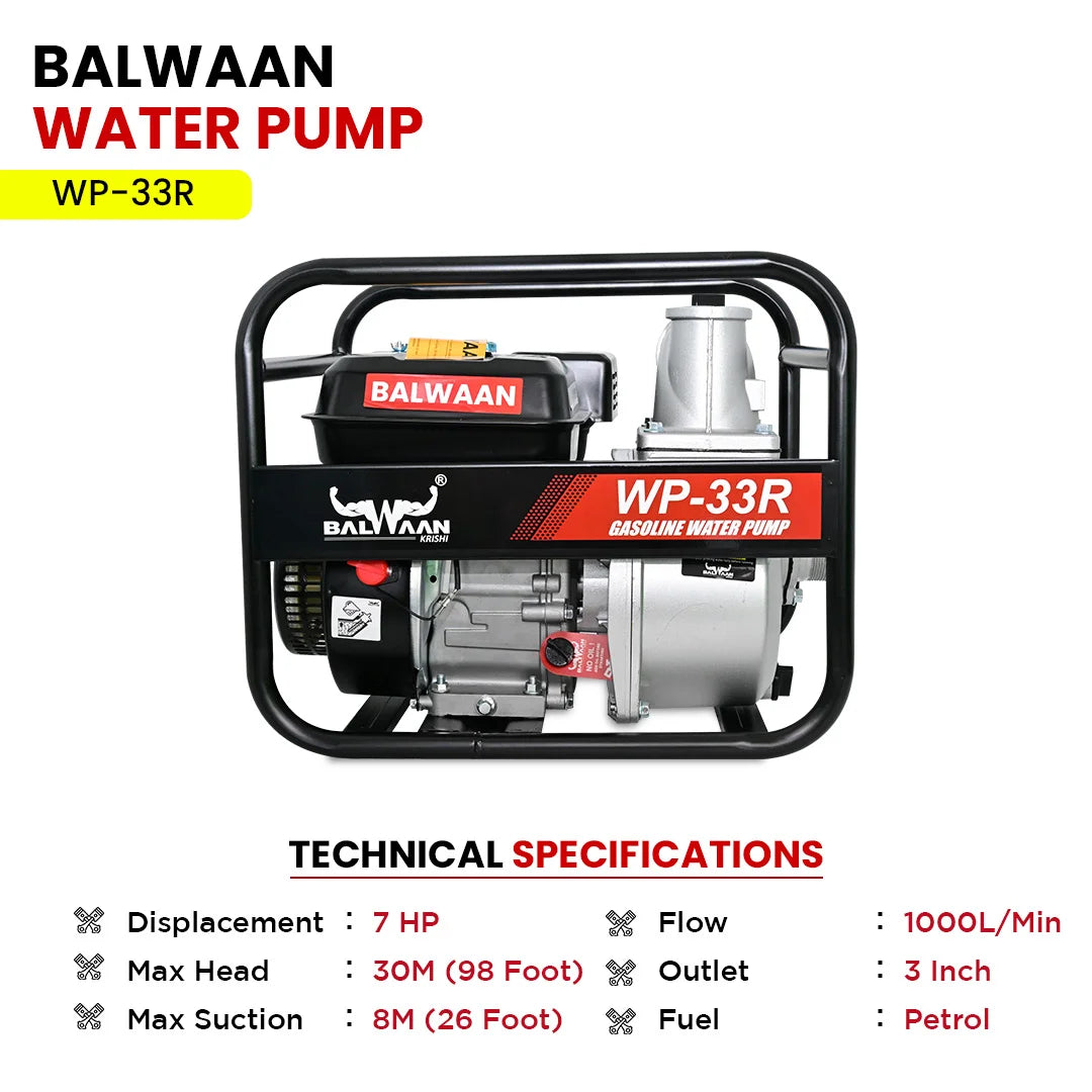 Balwaan WP-33R 7HP Water Pump  3X3 Inch