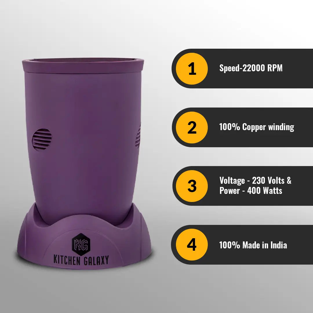 बुलेट मिक्सर ग्राइंडर-2 जार + चॉपर (मॅट सीरीज, प्लम पर्पल कलर)