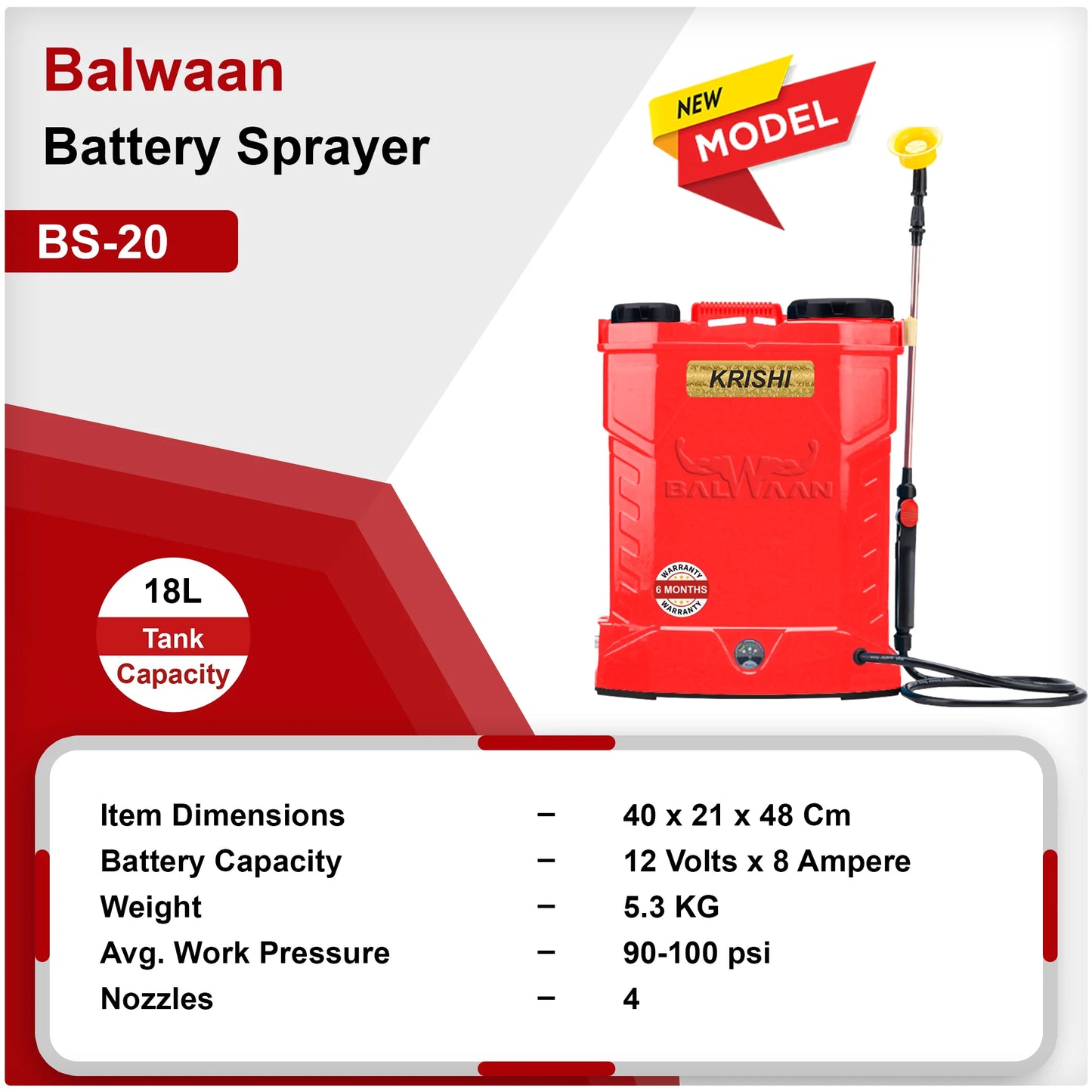 Balwaan BS 20 Battery Sprayer pump with Motor