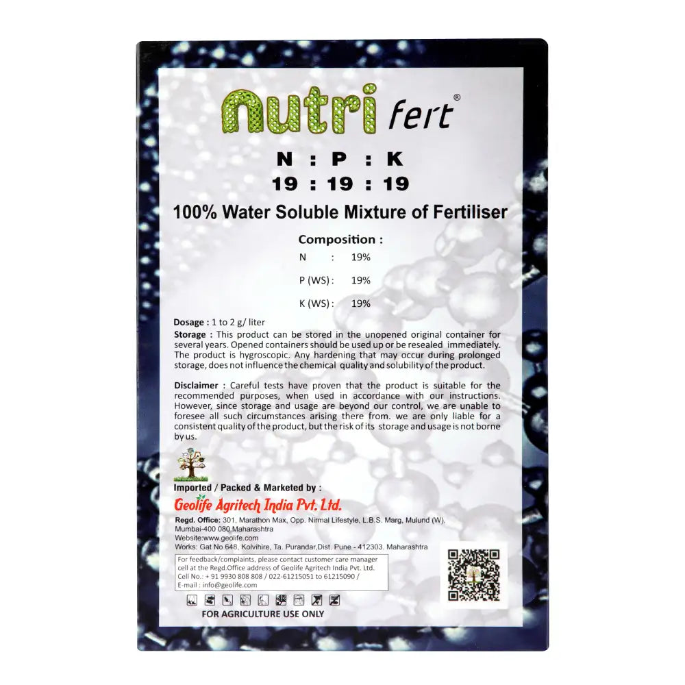 Geolife Nutri Fert NPK 19:19:19 Water Soluble Fertilizer