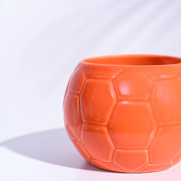 उगाऊ फुटबॉल नारंगी सिरेमिक गमला | Ugaoo Football Orange Ceramic Pot