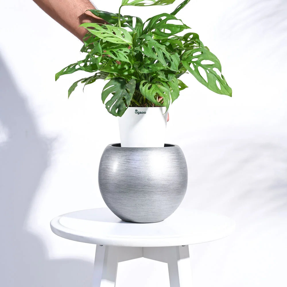 Ugaoo Planter Vase Ball Retro (Silver)